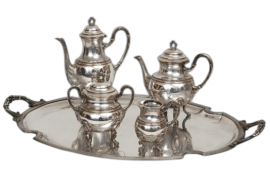 Antique Sheffield silver four piece tea and coffee service and tray