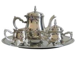 Servizio da the stile Luigi XV olandese in metallo placcato argento