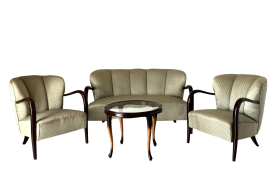 Set da salotto Art Déco anni '30 con divano, poltrone e tavolino