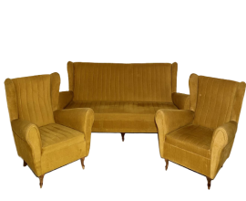 Set da soggiorno con divano e poltrone di Gio Ponti per ISA Bergamo, anni '50