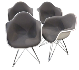Set of 4 gray upholstered Eames Plastic Armchairs DAR Vitra