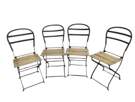 Set of 4 wooden and metal garden bistro chairs, 1950s       