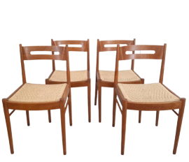 Set di 4 sedie da pranzo Dal Vera anni '50 con seduta in paglia                            