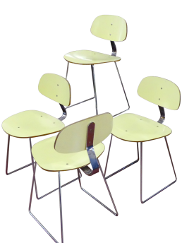 Set of 4 design chairs by Georges Coslin in metal and yellow formica 