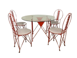 Set of 4 chairs and table designed by Frank Lloyd Wright for Cassina, 1980s