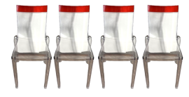 Set of 4 transparent and red Hi-Cut chairs by Philippe Starck for Kartell                          
                            