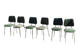 Set of 6 vintage green skai office chairs, 1960s