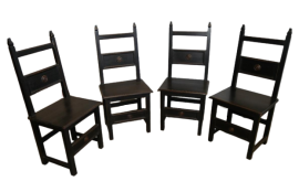 Set of four antique chairs in black stained oak, early 1900s 