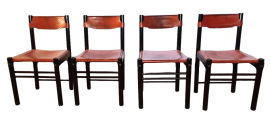 Set of four Ibisco chairs without armrests in brown leather