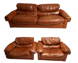 Set divano e poltrone Petronio di Poltrona Frau in pelle marrone