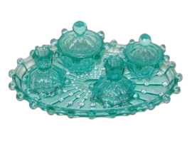 Set servizio art déco in cristallo di Boemia verde acqua, anni '30                  