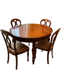 Set tavolo ovale allungabile con intarsi + 4 sedie dell'800