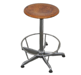 Vintage iron and wood swivel stool with footrest, 1970s         
                            