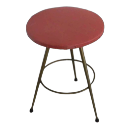 Vintage stool with red leatherette seat, 1940s