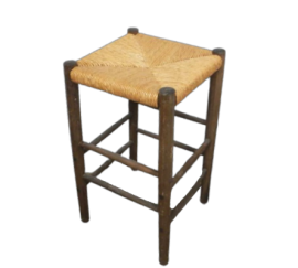 Vintage wooden stool with straw seat, 1960s