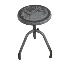 Vintage industrial gray lacquered iron stool, 1950s