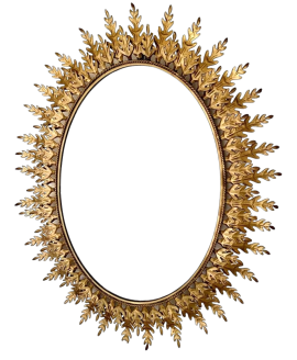 Vintage sunburst mirror with golden leaves from 1960s