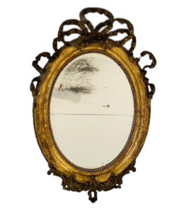 Specchio ovale antico dell'800 in foglia d'oro