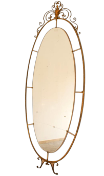 Art deco oval mirror in brass, Italy 1940s