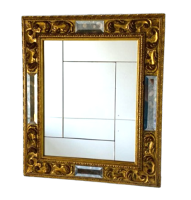 Vintage gilt mirror decorated with bevelled mirrors, 1950s     