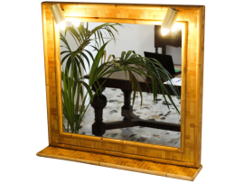 Vintage bamboo mirror with lights and shelf, Italy 1970s