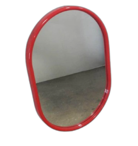 Specchio vintage ovale in plastica rossa anni '70