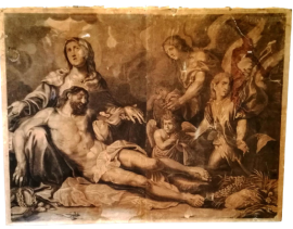Stampa antica con Deposizione di Cristo di Antoon van Dyck