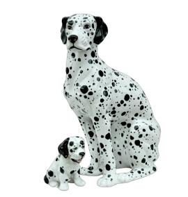 Vintage ceramic statue of a Dalmatian dog with puppy, Italy 1970s