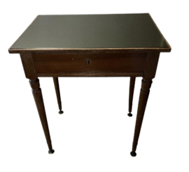 Tavolino da appoggio in legno con piano in vetro, inizio ‘900                            