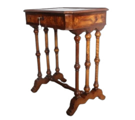 Antique Louis Philippe sewing table or bedside table in inlaid walnut