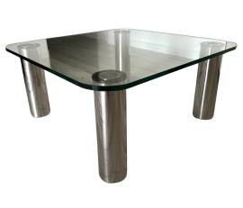 Tavolino da salotto design di Marco Zanuso per Zanotta con piano in vetro                            