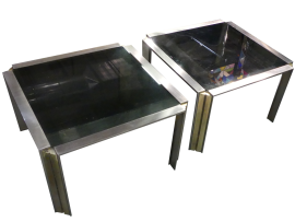 Tavolino in ottone e acciaio con vetro fumé, anni '60