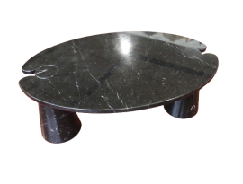 Tavolino ovale design di Angelo Mangiarotti in marmo nero Marquina                            