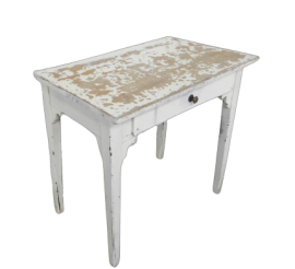 Tavolino vintage in legno bianco con cassetto