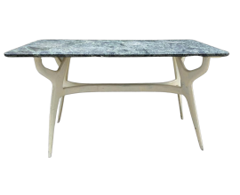 1950s Italian table in lacquered wood with green Alps marble top