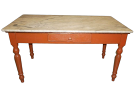 Antique fir table with marble top, early 1900s
