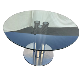 Tavolo design Marcuso di Marco Zanuso per Zanotta con piano rotondo in vetro