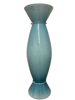 Vaso Acco di Venini in vetro di Murano incamiciato azzurro, anni '90