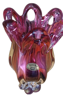 Vaso artistico Josef Hospodka in cristallo di Boemia rosa