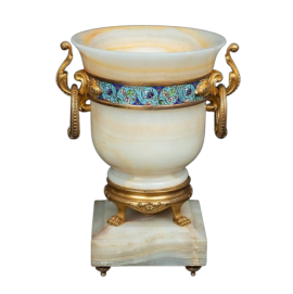 Antique Napoleon III alabaster and gilt bronze centerpiece vase