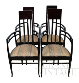 4 Italian Arts and Crafts chairs in lacquered wood, early 1900s