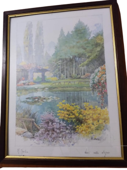 Watercolor with lake landscape signed M. Marten