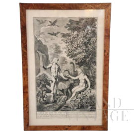 Adam and Eve - antique engraving by Gerard Hoet, 17th century                 
                            