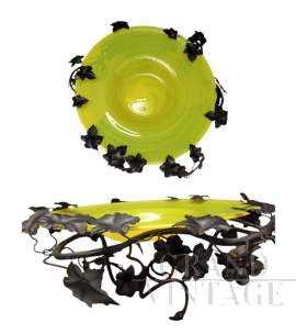 Wrought iron and yellow Murano glass centerpiece plate