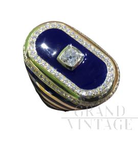 18th century style ring in gold, diamonds and blue enamel