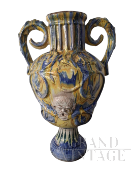 Antique ceramic amphora vase from Caltagirone, mid-19th century