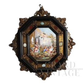 Antique Capodimonte ceramic plaque from the 19th century with inlaid frame  