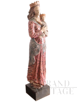 Antique Virgin Mary sculpture in polychrome majolica from the 1950s Signed Benini FA