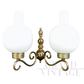 Stilnovo period wall lamp in brass with two lights, Italy 1950s