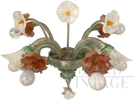 Murano glass wall lamp with flower bouquet